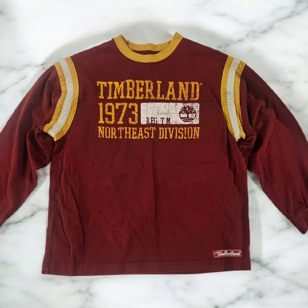 Timberland Kids Burgundy and Gold Long Sleeve Tee